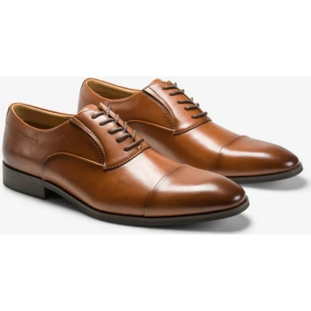 Kenneth Cole New York‎ Mens Sz 10.5M Brown Leather Cap Toe Lace Up Dress Shoes